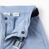 Twill midi shorts with belt for boys, light blue