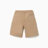 Long twill cargo shorts with drawstring for boys, beige