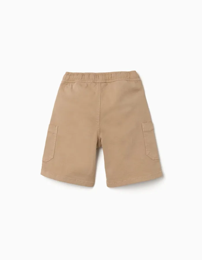 Long twill cargo shorts with drawstring for boys, beige