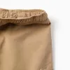 Long twill cargo shorts with drawstring for boys, beige