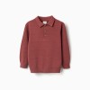 Cotton knit jumper with embossed lines for boys, brown