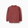 Cotton knit jumper with embossed lines for boys, brown