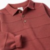 Cotton knit jumper with embossed lines for boys, brown