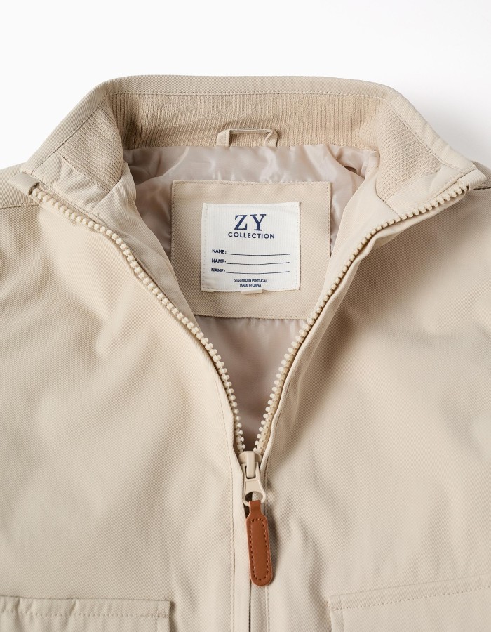Jacket with lining and removable hood for boys, light beige