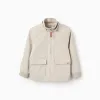 Jacket with lining and removable hood for boys, light beige