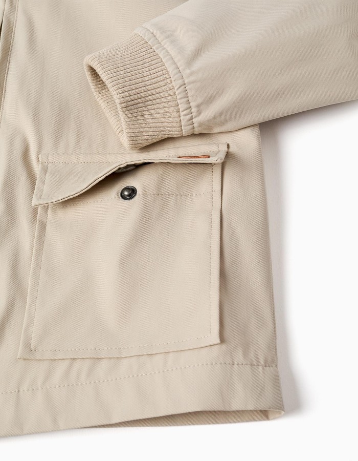 Jacket with lining and removable hood for boys, light beige