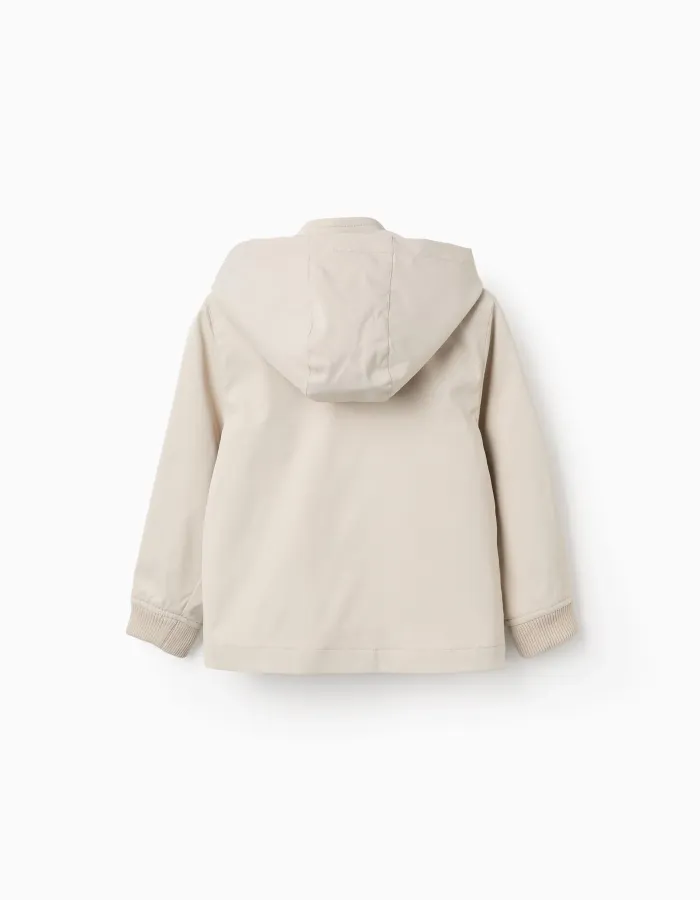 Jacket with lining and removable hood for boys, light beige