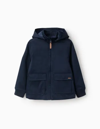 Jacket with lining and removable hood for boys, dark blue