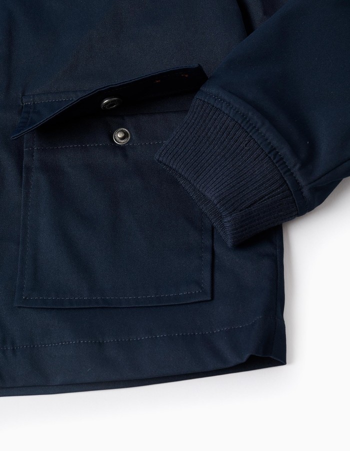 Jacket with lining and removable hood for boys, dark blue