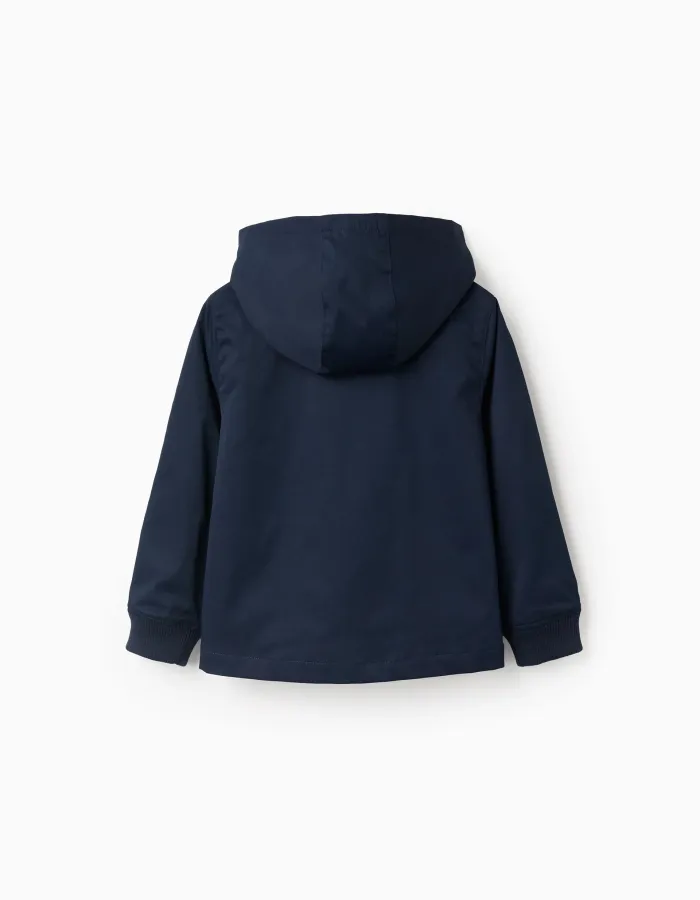 Jacket with lining and removable hood for boys, dark blue