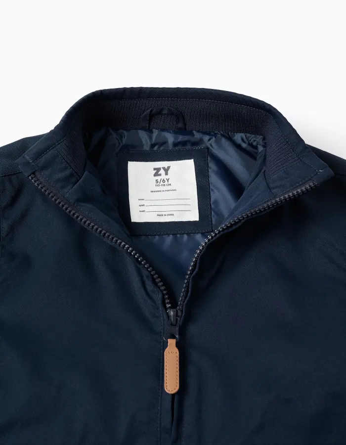 Jacket with lining and removable hood for boys, dark blue