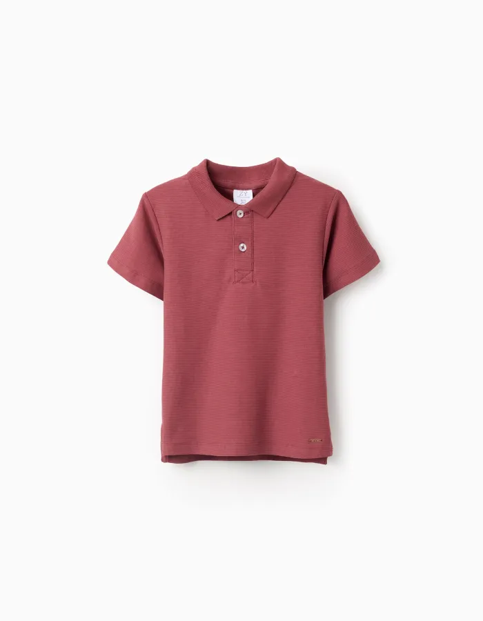 Cotton ribbed polo shirt for boys, brown