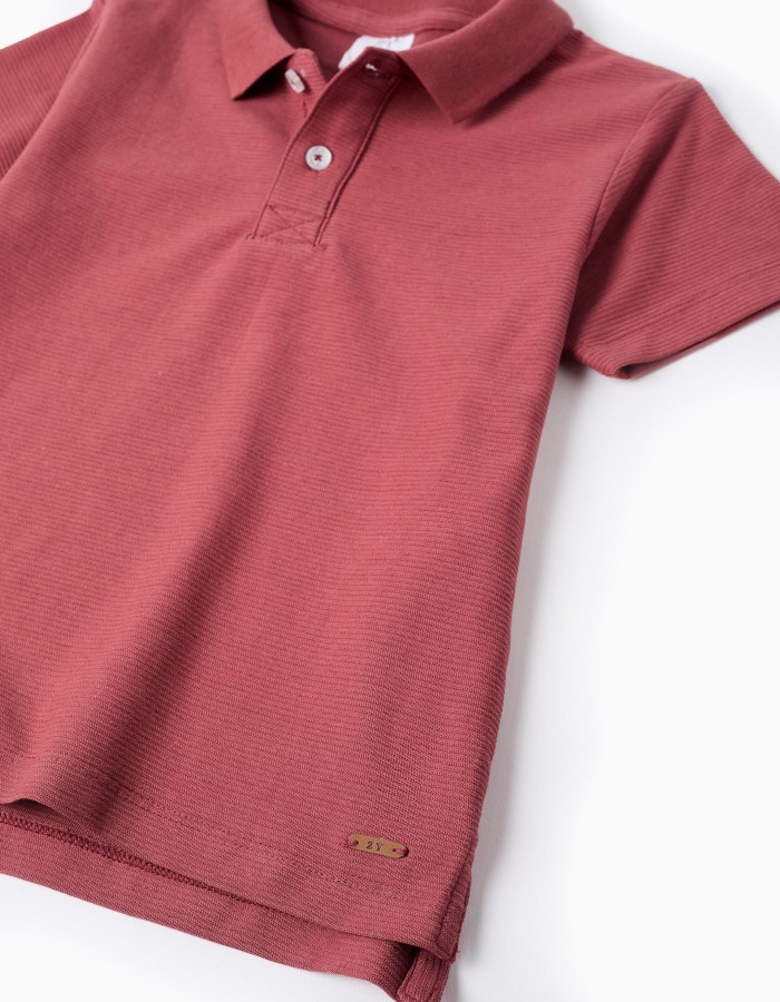 Cotton ribbed polo shirt for boys, brown