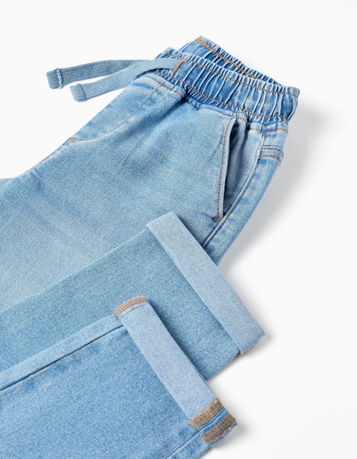 Slim fit jeans with drawstring for boys, light blue