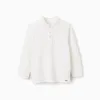 Long sleeve cotton piqué polo shirt for boys, white