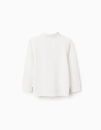 Long sleeve cotton piqué polo shirt for boys, white