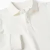 Long sleeve cotton piqué polo shirt for boys, white
