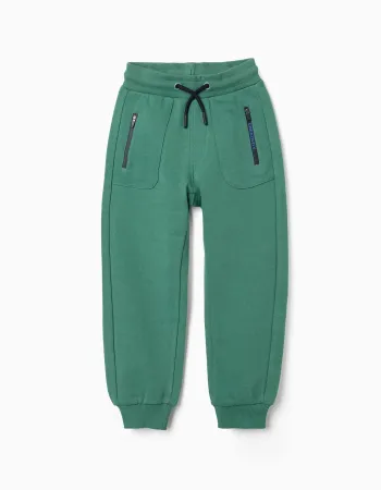 Cotton joggers with drawstring and pockets for boys, green