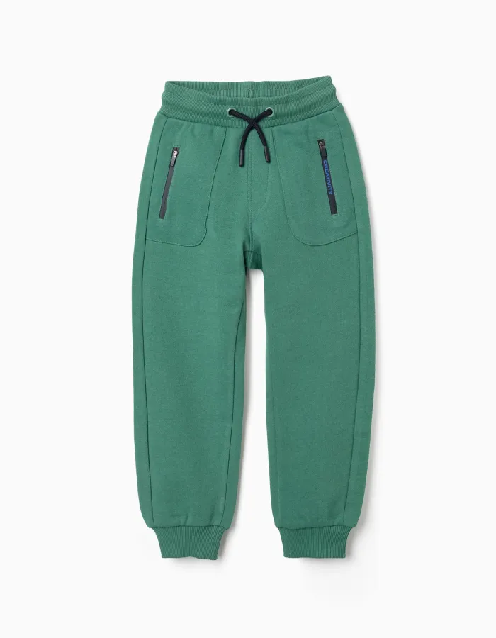 Cotton joggers with drawstring and pockets for boys, green