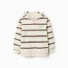 Cotton hooded jacket with stripes for boys, beige/orange/green