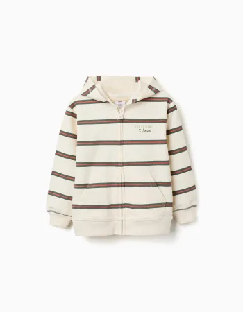 Cotton hooded jacket with stripes for boys, beige/orange/green
