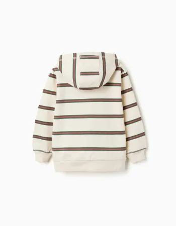 Cotton hooded jacket with stripes for boys, beige/orange/green