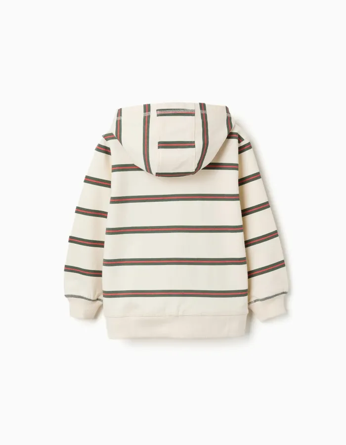 Cotton hooded jacket with stripes for boys, beige/orange/green
