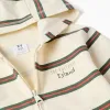 Cotton hooded jacket with stripes for boys, beige/orange/green