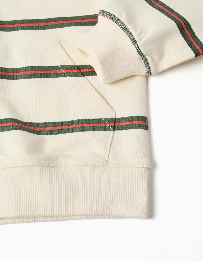 Cotton hooded jacket with stripes for boys, beige/orange/green
