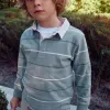 Long sleeve cotton polo shirt with stripes B&S for boys, green/white