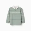 Long sleeve cotton polo shirt with stripes B&S for boys, green/white