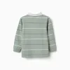 Long sleeve cotton polo shirt with stripes B&S for boys, green/white
