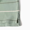 Long sleeve cotton polo shirt with stripes B&S for boys, green/white