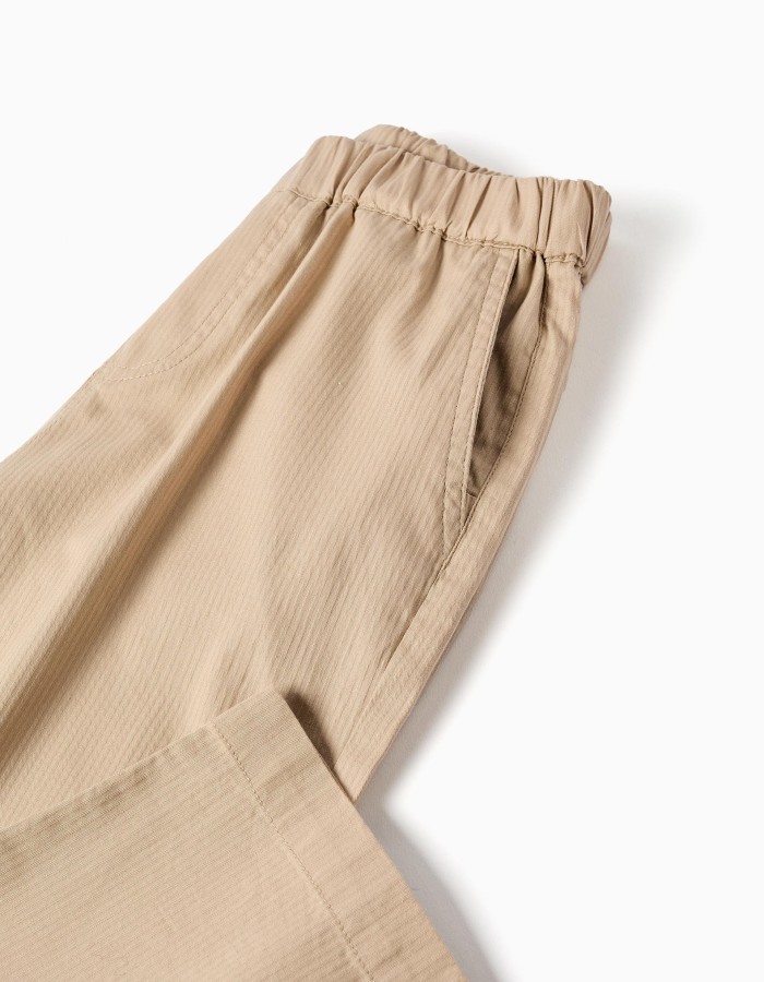 Baggy pull-up trousers in cotton B&S for boys, beige
