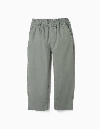 Baggy pull-up trousers in cotton B&S for boys, dark green