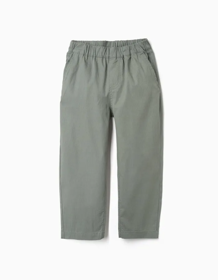 Baggy pull-up trousers in cotton B&S for boys, dark green