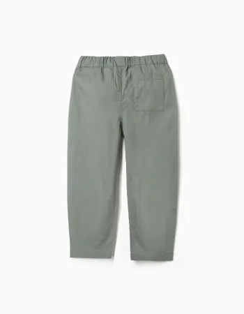 Baggy pull-up trousers in cotton B&S for boys, dark green