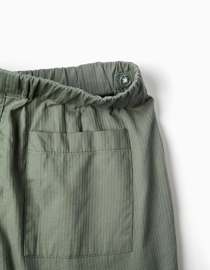 Baggy pull-up trousers in cotton B&S for boys, dark green