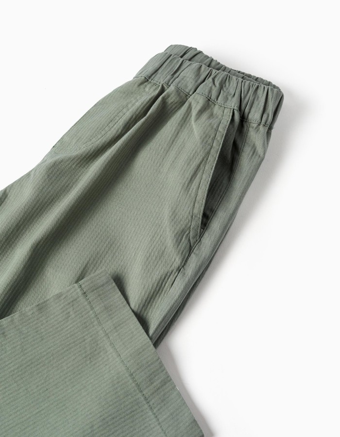 Baggy pull-up trousers in cotton B&S for boys, dark green