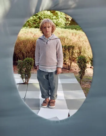 Cotton knitted half-zip jumper B&S for boys, beige