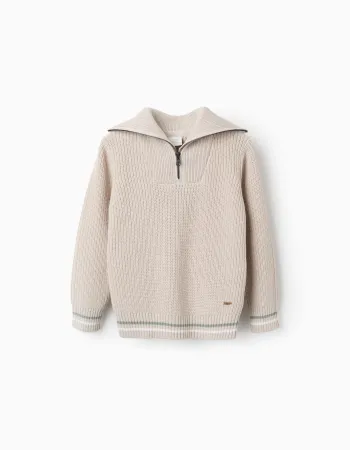 Cotton knitted half-zip jumper B&S for boys, beige