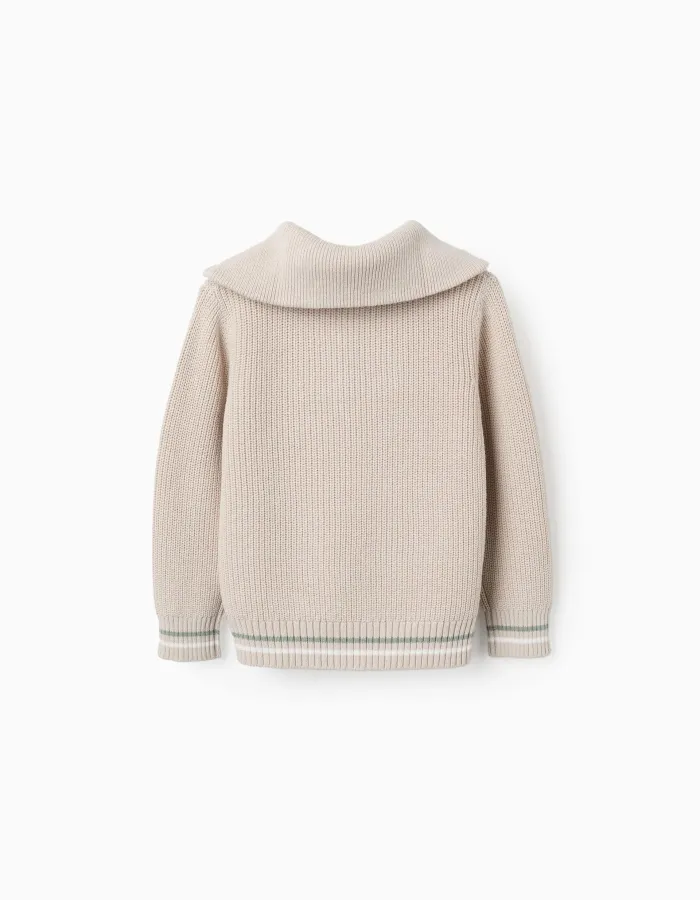 Cotton knitted half-zip jumper B&S for boys, beige