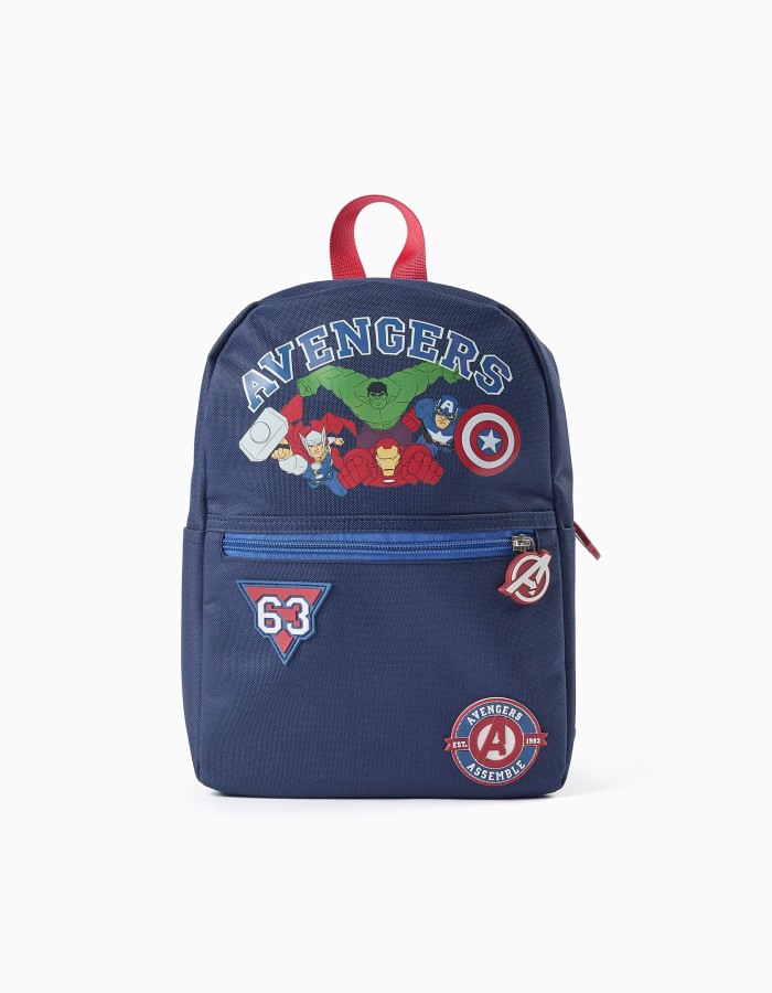 Backpack with Avengers prints and patches for boys, dark blue/red
