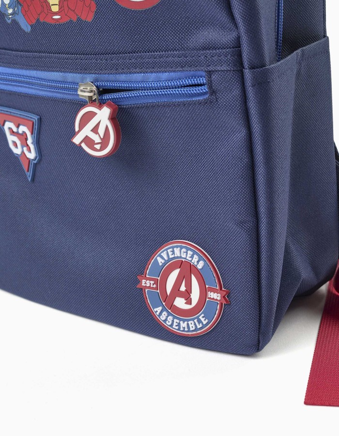 Backpack with Avengers prints and patches for boys, dark blue/red