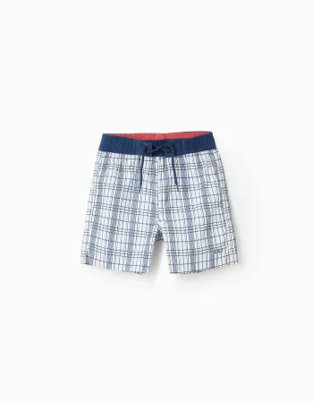 Checkered Swim Shorts for Boys 'You & Me', White/Blue