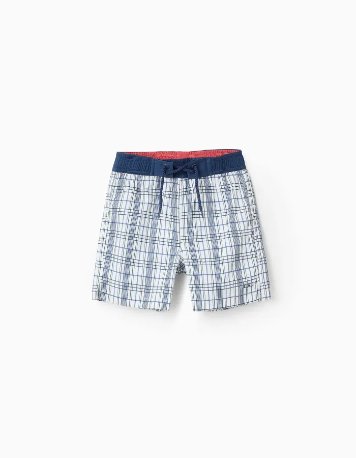 Checkered Swim Shorts for Boys 'You & Me', White/Blue