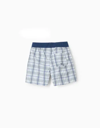 Checkered Swim Shorts for Boys 'You & Me', White/Blue