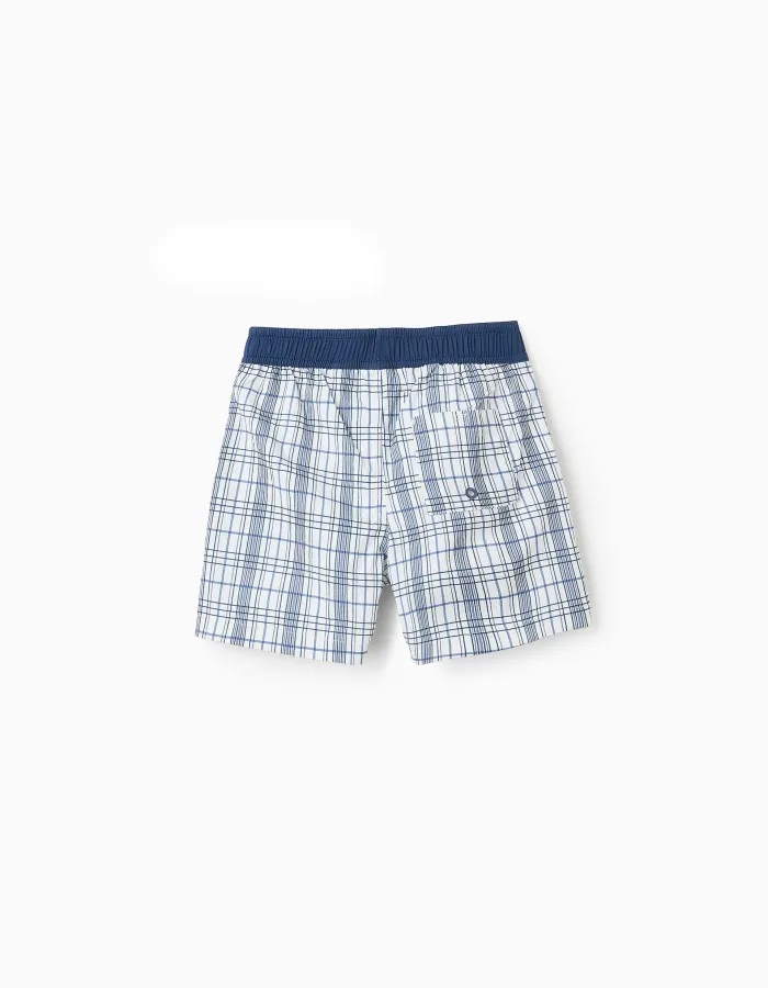 Checkered Swim Shorts for Boys 'You & Me', White/Blue