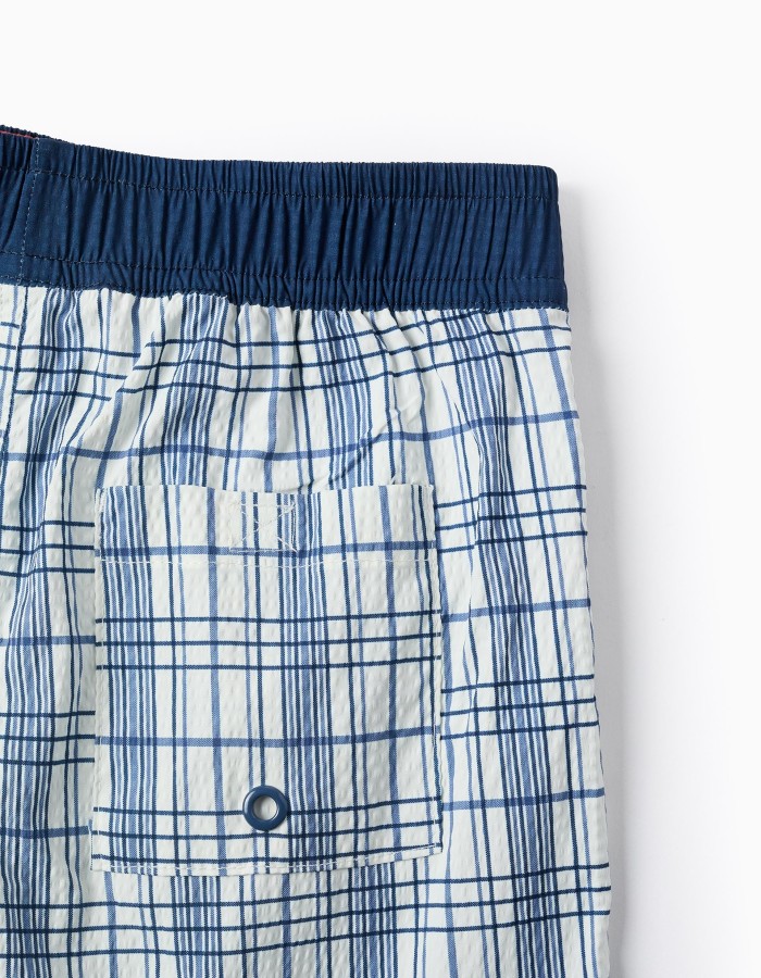 Checkered Swim Shorts for Boys 'You & Me', White/Blue