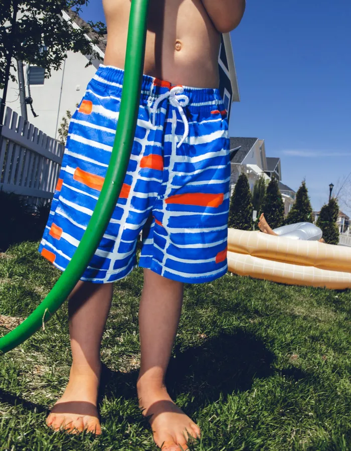 Swim Shorts for Boys 'You&Me x Graça Paz', Blue/White/Coral